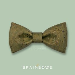 Olive green bow tie with speckled pattern, suitable for formal or casual wear.