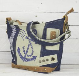 Bolso de hombro sostenible de mujer Sunsa. Bolso bandolera hecho de jeans reciclados y lona (canvas). Bolso estilo retro vintage. Bolso bandolera para mujer.
