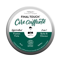 Beard and hair styling wax for men, green and white tin container, designed for fixing and styling facial hair.