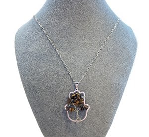 Hamsa hand necklace Tiger's Eye with Tree of Life