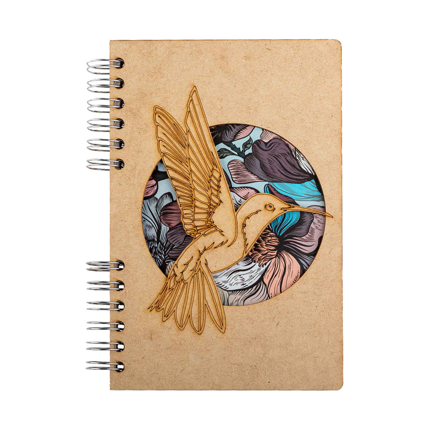 Houten Notitieboek Gerecycled Papier Kolibrie Bloem Kunst Bizniz
