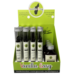  Vanilla extract in 3-pod and 5-pod tubes, made with bourbon vanilla beans. Ideal for baking, cooking, and flavoring.