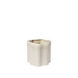 Grey ceramic plant pot, cylindrical shape, ribbed texture, modern minimalist design, set of four pots