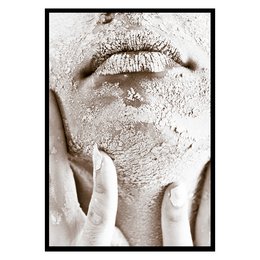 Sensual poster featuring a close-up of a woman's face with a serene, contemplative expression. The image has a soft, ethereal quality with a focus on the lips and eyes. This wall art piece would be suitable for a variety of decor styles, from modern to bohemian.