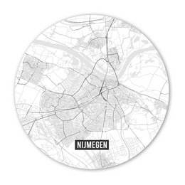 A round wall art piece featuring a map of Nijmegen, a city in the Netherlands. The map shows the city's streets and neighborhoods in a minimalist, black and white style.