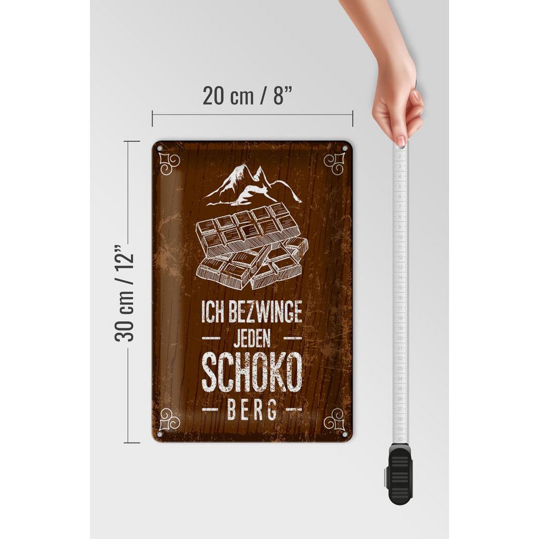 Blechschild Spruch 20x30 cm Ich bezwinge jeden Schoko-Berg Deko Schild