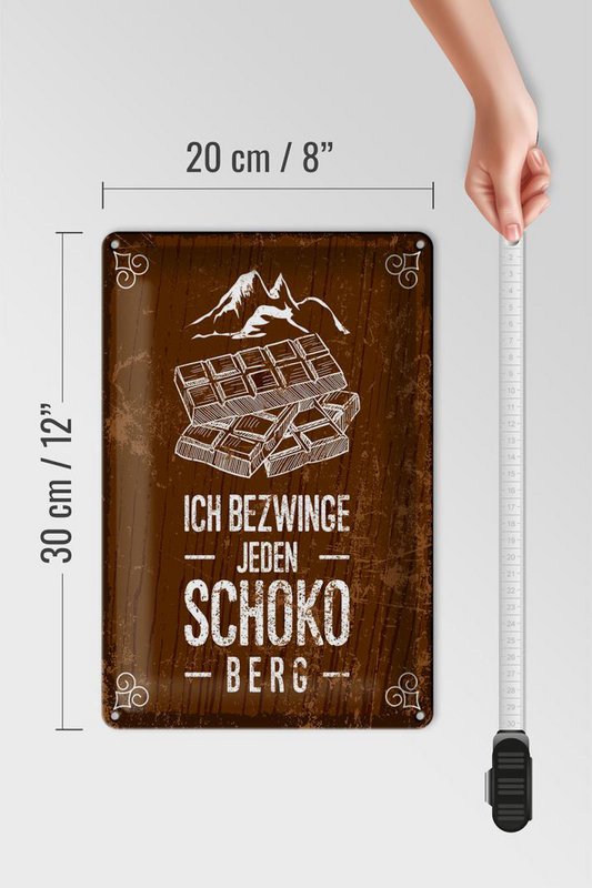 Blechschild Spruch 20x30 cm Ich bezwinge jeden Schoko-Berg Deko Schild