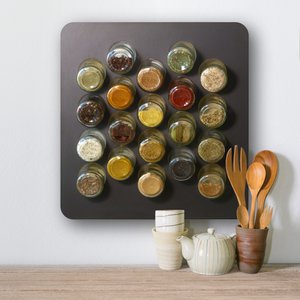 Gewürzregal · COLOR-MIX: schwarz, weiß, graubraun · mit 20 Gläsern · Birkenschichtholz · HPL Front