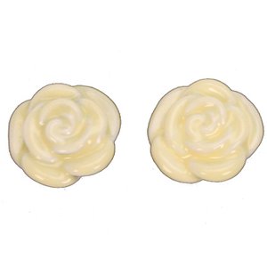 Earrings stud rose cream colored enamel