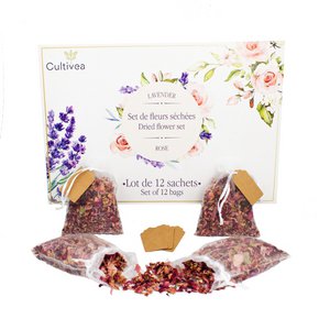 CULTIVEA® Sachets of dried flowers and lavender petals – Rose – Decoration, Valentine’s Day, Birthday, Wedding, Baptism, Potpourri – Biodegradable, deodorant, Natural, scented