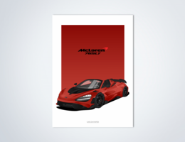 A high-performance sports car in red and blue colors, featuring the McLaren 765LT Spider model. The image showcases the sleek, aerodynamic design of the vehicle.