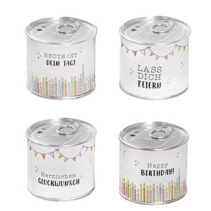 Kerzendose Glückwunsch 4-sort. mehrfarbig H. 6,7 cm, VE 12