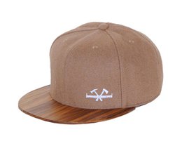 A brown cap with a wooden brim featuring a zebra pattern. The cap has a pulley design and a brown strap.