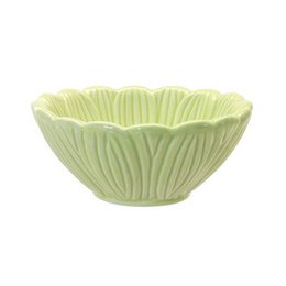  Light green ceramic bowl with water lily flower design, textured petals, round shallow shape, decorative sauce bowl.