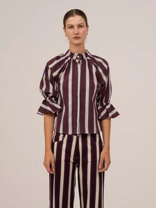 Frostbite gestreepte bordeaux en blauwe blouse