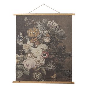 Wandkleed 80x100 cm Grijs Hout Bloemen Wanddoek