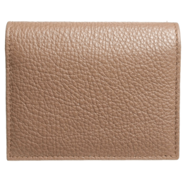 Pebbled calf leather card wallet in taupe color. Compact and durable design with multiple card slots for convenient storage.