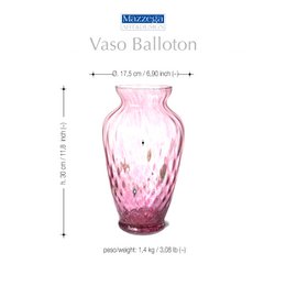 Vaso in Vetro Soffiato stile "CLASSIC" Lavorato a Mano con Murrine di Murano, linea “I Colori di Murano” h. 30 cm. Made in Italy