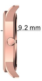 Rose gold watch with 3-hand movement and 10 ATM water resistance.