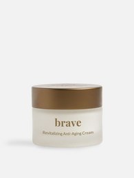 Moisturizing anti-aging face cream in a beige jar with gold lid. Formulated with natural ingredients to nourish and revitalize skin.