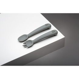 Siliconen lepel en vork-benzine grijs