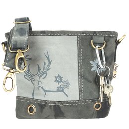 Traditionele tas van Domelo. Veganistische canvas schoudertas met bedrukt hert/edelweiss-motief