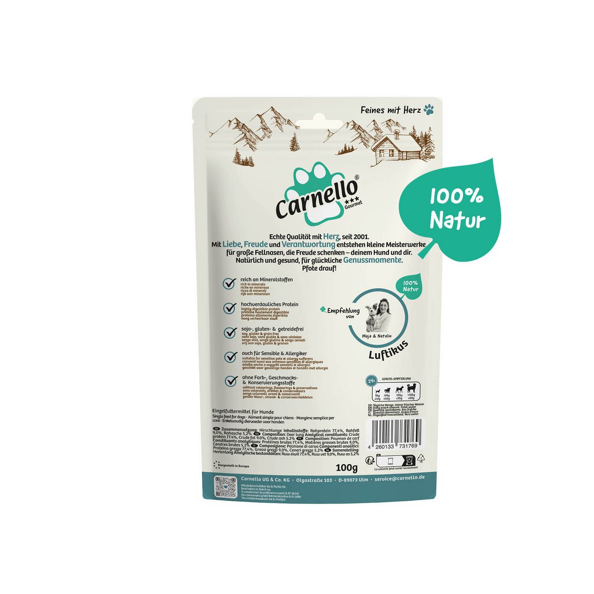 Hundesnack Luftikus Hirschlunge 100g x 10
