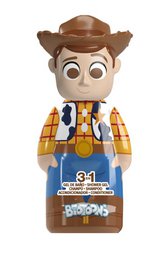 Woody character-shaped bath foam bottle, brown cowboy hat, yellow shirt, blue apron, toy story themed kids product.