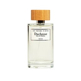 Duchess Eau de Parfum 100 ml, a floral and woody fragrance with notes of bergamot, jasmine, and sandalwood. The perfume is packaged in a clear glass bottle with a wooden cap.