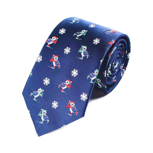 Christmas tie "Dark blue with skating penguins"