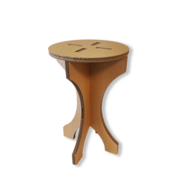 Cardboard side table with a simple, minimalist design. The table features a round top and tapered legs, creating a functional and stylish piece for any living space.