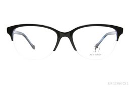Black rectangular eyeglasses with blue accents on the temples. Stylish and modern design suitable for both men and women.