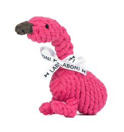 A pink, rope-shaped dog toy in the shape of a flamingo. The toy is 22x7x10 cm in size and is suitable for pets.