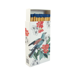  Long matches in a vintage-style box with a floral and bird design. The matches are in a rectangular box with a colorful, nature-inspired graphic.