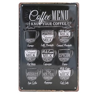 Coffee menu Retro Wandbord 30x20