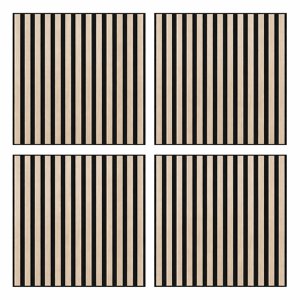 Wandpanelen 60 x 60 cm – MDF Wanddecoratie Lichtbruin Houtlook met Zwarte Latten – Moderne 3D Wandpanelen / Akoestische Look – Mix & Match Wandtegel Panelen voor Woonkamer, Hal, Slaapkamer & Kantoor