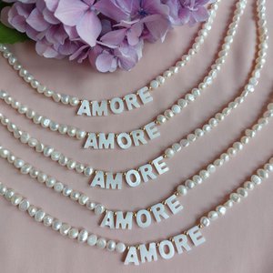 LOVE - Necklace with river pearls with letters