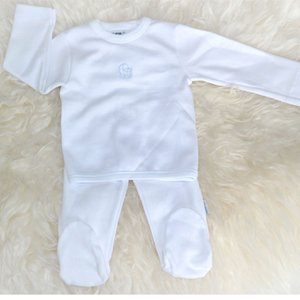 Babyset Cambrass weiß, Kinderwagen blau Größe 62