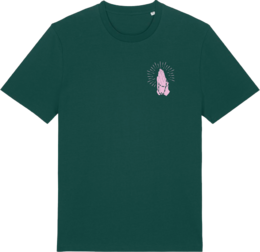  Green unisex t-shirt with praying hands graphic, short sleeves, cycling religion design print
