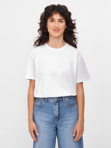 Organisch T-shirt Natuurlijk vibes-wit T-shirt met geborduurd NV-logo, vrouwen