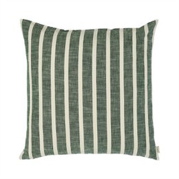  A square floor cushion cover in a striped pattern of dark and light green tones, suitable for use as a decorative accent or floor seating.