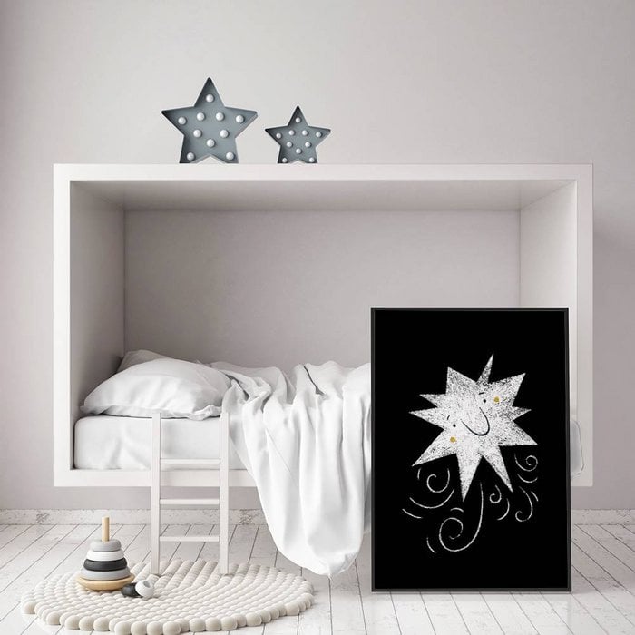 Kinderkamer poster Ster - Planeten serie - Zwart wit geel