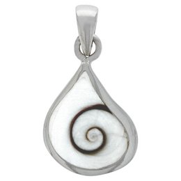 A silver-toned pendant with a spiral design, suitable for a necklace or other jewelry.