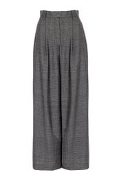 Wide-leg wool trousers in a black-and-white weave, made in Italy. Featuring a high-waisted, pleated design for a flattering, tailored fit.