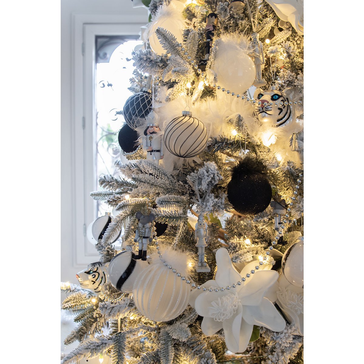 Kerstbal Set van 4 Ø 8 cm Zwart Grijs Glas Kerstdecoratie