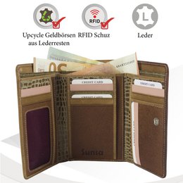 Sunsa damesportemonnee. Leren portemonnee. Portemonnee met RFID-bescherming. Portemonnee gemaakt van overgebleven leer. Grote portemonnee voor dames met veel vakjes voor creditcards - portemonnee voor dames, cadeau-idee