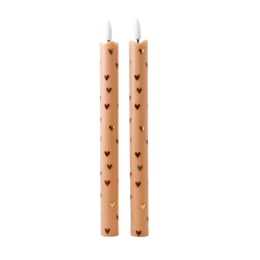  Set of 2 LED candles with a sunny, smiling design and red accents. Compact and decorative for any space.