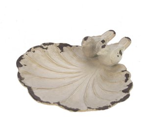 Dish with birds made of metal in antique white