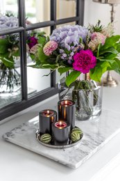 Set of 3 permanent candles Cornelius (Ø 6cm, heights 6/8/10 cm) black, tealight holder heat-resistant 90°