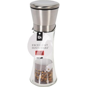 Glass pepper mill with stainless steel lid